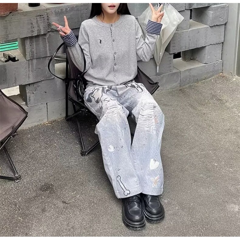 AK1689-P58潮牌3D碎钻打印做旧手绘斑点狗涂鸦牛仔裤,男装牛仔裤,星座617A-2