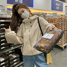 韩版设计感连帽显瘦夹克外套女2025春时尚新款休闲宽松百搭冲锋衣，女装短外套，2C239