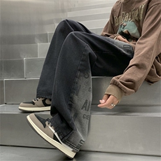 秋季新款潮牌直筒宽松时尚印花变色帅牛仔裤XZ212-QN5045-P43，男装牛仔裤，星座212