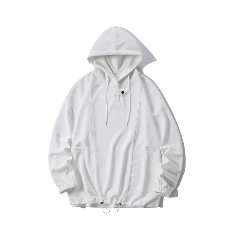 WY6098/P60春装白底套头华夫格卫衣男韩版潮学生宽松大码外套上衣，女装短外套，电商A141