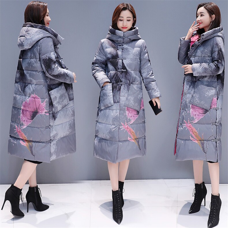 2020年冬季时尚气质优雅舒适宽松休闲口袋图案中长款长袖棉衣/棉服，女装棉衣/棉服，瑶迪依秀