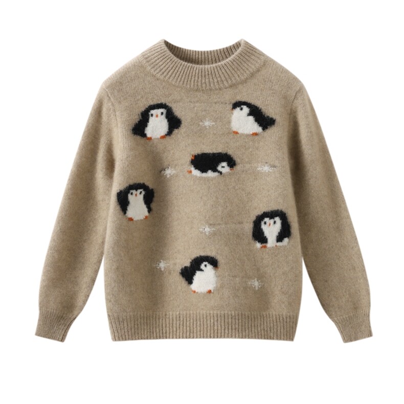 新款百搭半高领企鹅刺绣套衫，童装儿童羊毛衫，鑫贝羊绒