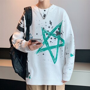！2023秋冬新款男士五角星扎染印花毛衣潮牌针织衫M313P65图片