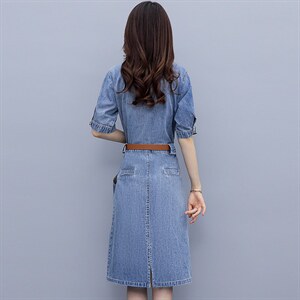 夏季新款POLO领纯色甜美修身白色假领子牛仔连衣裙女图片