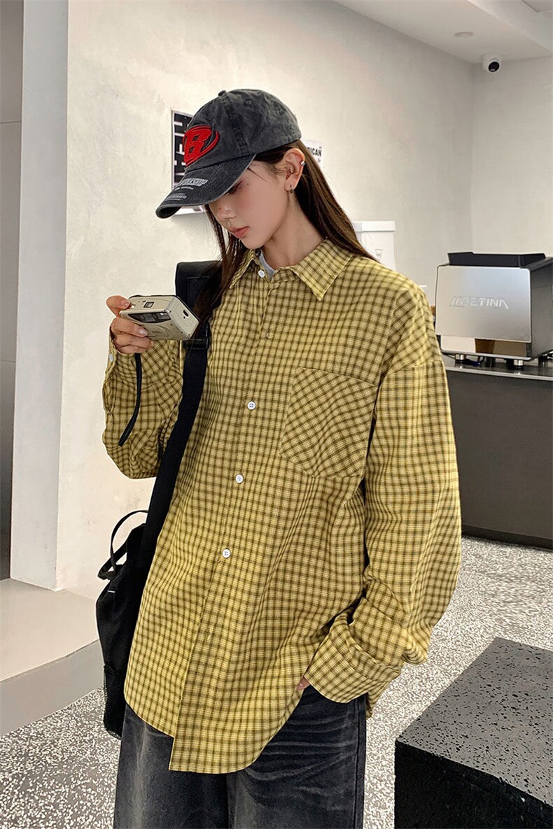 港风纯棉衬衫水洗做旧格子衬衫休闲百搭中性风MD-H501-特批40控69,男装衬衫,星座717