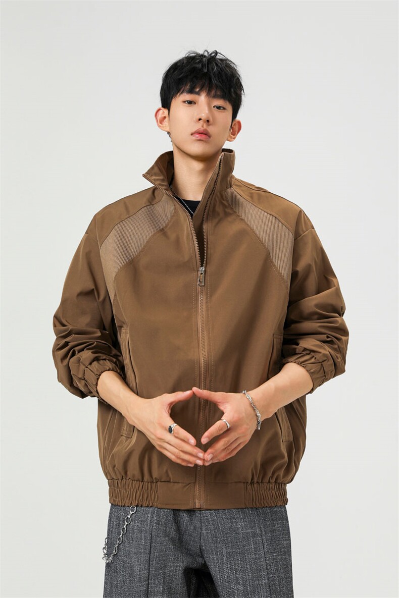 美式罗纹拼接袖子褶皱大码M-5XL教练夹克男JK78056P69控105,男装夹克,星座226-1
