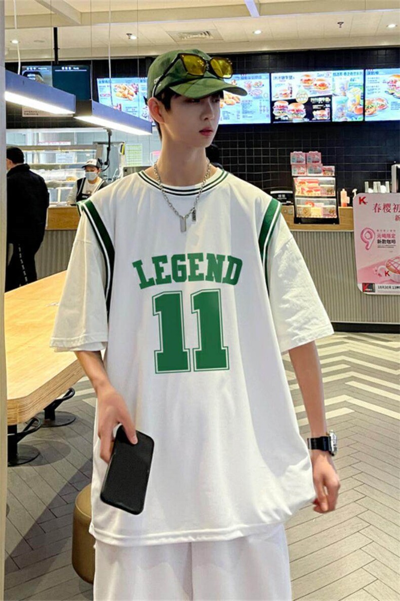 TZ05-P45港风运动套装男夏季大码潮胖人宽松休闲翻领T恤短裤,男装T恤,电商D310B