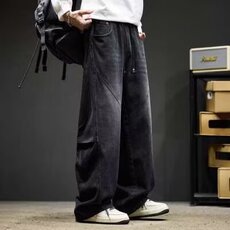 美式复古褶皱轮廓设计感休闲裤男夏季新款宽松直筒阔腿弯刀工装裤，男装工装外套，星座1210-1