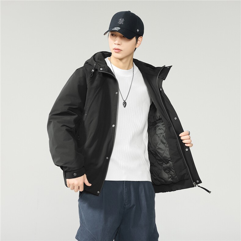 2025新款秋冬季加厚夹棉上衣服连帽外套男士工装保暖夹克W0132，男装夹克，电商D215