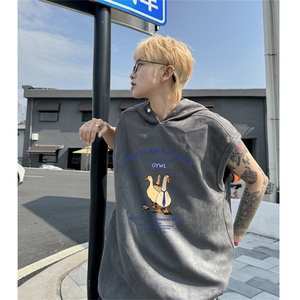 麂皮绒连帽背心坎肩男T恤美式港风JLB453-P30控48图片