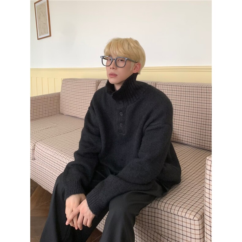韩版半高领质感针织衫男宽松秋冬高级感慵懒宽松毛衣MD92-P52,男装针织衫/毛衣,星座208-5