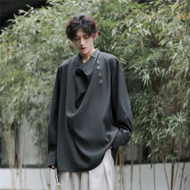 英伦斜垂感包边衬衫立领长袖套头立领C4540，男装衬衫，星座1116A-1（原606A）