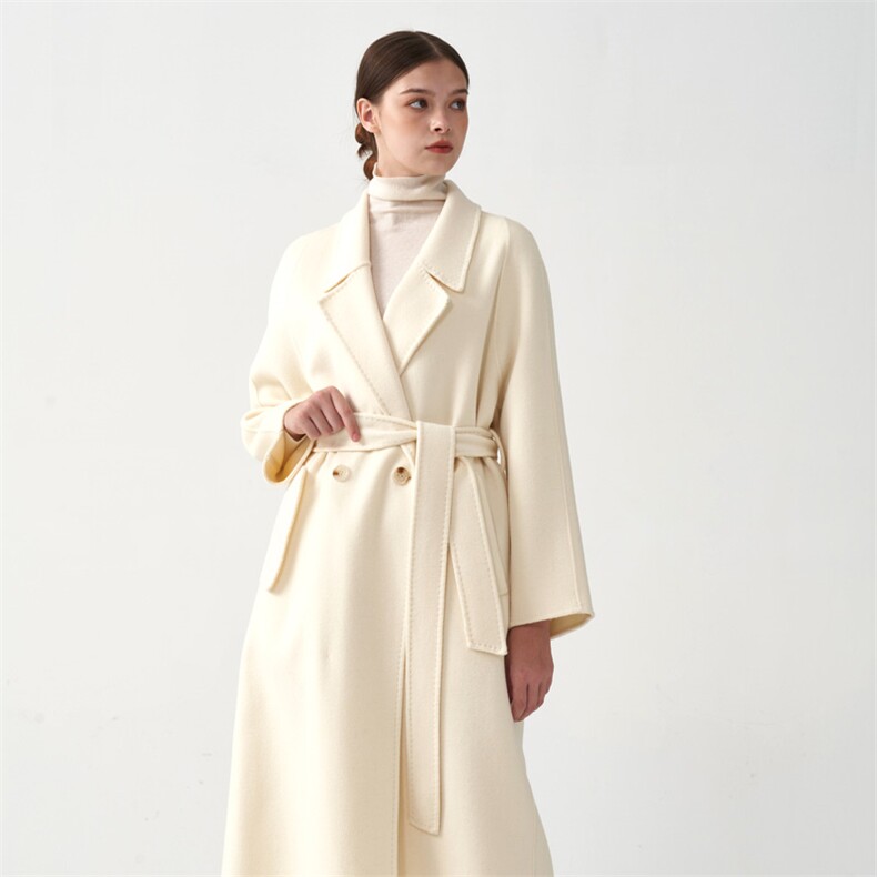 秋冬季羊毛休闲气质通勤经典V领高级优雅双面呢大衣长款，女装双面呢大衣，彬斯双面尼