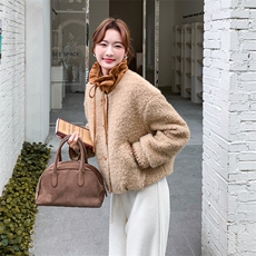 2025年冬季新款韩系撞色拼接短款羊毛呢百搭加厚夹棉外套女，女装毛呢外套，1D102-1