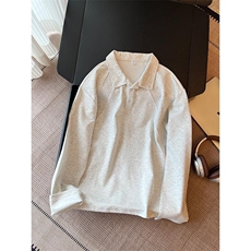 抖音得物高品质美式高街重磅曼巴棉结构螺纹拼接翻领卫衣长袖T恤，男装T恤，电商A486