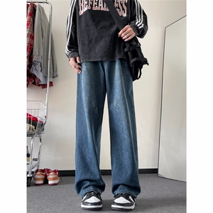 美式牛仔裤男复古蓝百搭阔腿裤子直筒休闲潮牌高街长裤NK2024-P45图片