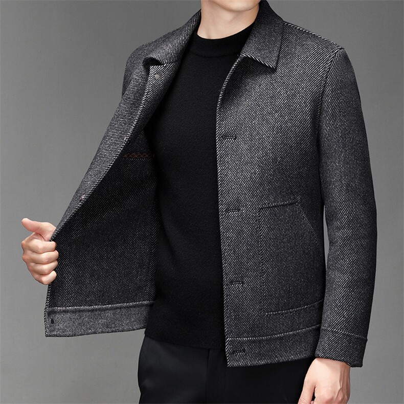秋冬男士新款加厚保暖双面呢羊毛大衣中年男装鹅绒内胆可拆卸外套,男装毛呢大衣,电商B212（原钱塘6029）