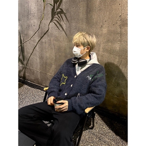 美式复古星星绣花开衫毛衣潮流百搭上衣外套MY734特P63,男士长款t恤怎么搭配图片图片