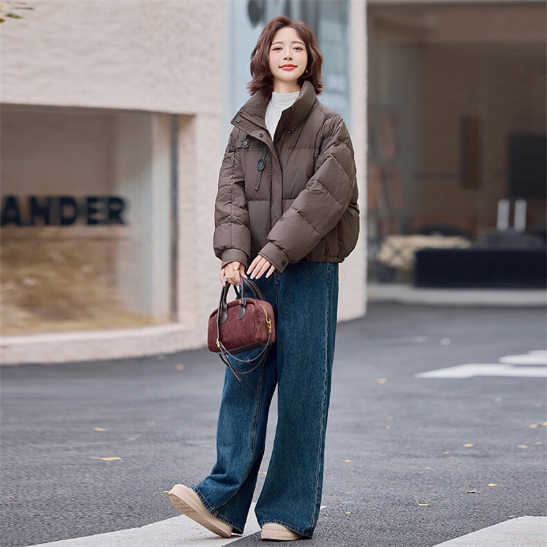 美拉德洋气时尚短款连帽羽绒服女2025秋冬季新款小个子白鸭绒外套,女装羽绒服,E百度