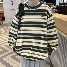 日系条纹刺绣情侣毛衣男秋冬潮牌保暖针织衫外套MY05557-P48，男装针织衫/毛衣，星座308B-1