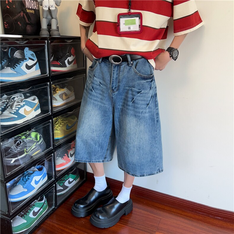 抖音品质夏季新款美式宽松水洗七分牛仔裤B315-K25638-特p40控78,男装牛仔裤,电商B315