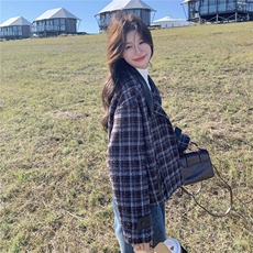 美式复古格纹毛呢外套女2025年秋冬超火好看高级小众加厚夹克上衣，女装短外套，2B237