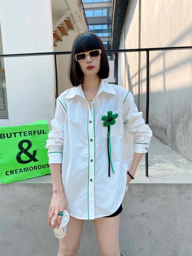 爱美欧现货撞色胸花衬衣，其它，爱美欧