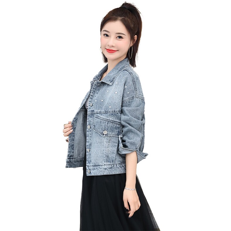 重工烫钻牛仔外套女2025春秋款带钻满钻高级欧货上衣时尚宽松潮,女装短外套,臻衣坊