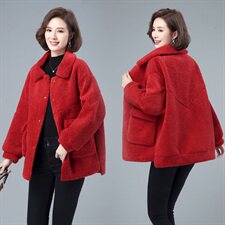 小个子毛呢外套女短款2021春秋新款颗粒绒韩版加厚呢子大衣妈妈装，女装毛呢外套，伊满意