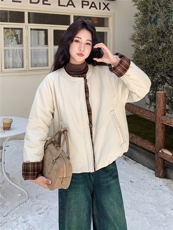 韩系小个子撞色拼接羽绒棉衣女2025冬季新款女装短款棉服棉袄外套，女装棉衣/棉服，慧尚依恋