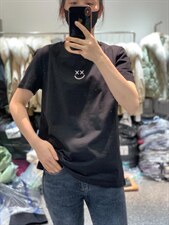 新款刺绣笑脸时尚简约百搭短袖T恤，女装T恤，L·H·X