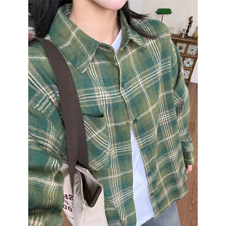 cleanfit美式复古格子衬衫男春秋高级感痞帅长袖格纹衬衣情侣外套,男装衬衫,电商A003