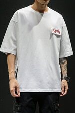 夏新款宽松多口袋工装短袖日系潮牌大码国潮T恤个性五分袖T502，男装T恤，电商A021A