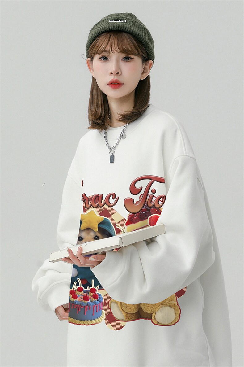 中性风23新款秋季时尚百搭宽松卡通印花潮流圆领卫衣W1042P30控48,男装卫衣,A247A