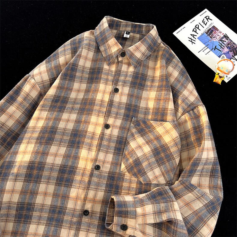 衬衫男秋季新款港风大码宽松格子长袖衬衣CS550-P38(现货）,男装衬衫,星座214-3