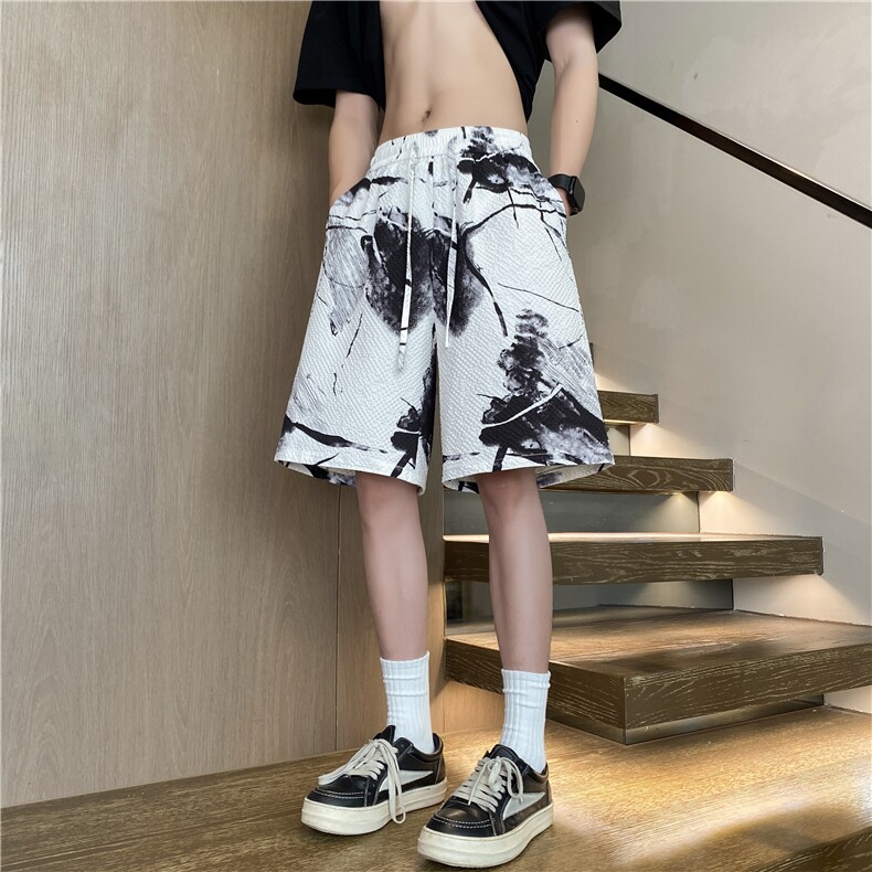 抖音夏季新款潮流花色泡泡格宽松五分裤B315-K25583-特p20控39,男装牛仔裤,电商B315
