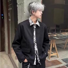 HT163-P75美式复古工装2025春装新款男士外套情侣潮牌假两件夹克，男装夹克，电商B323A
