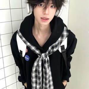 有货。2026春秋格子披肩假两件卫衣男女宽松WB639-P56图片