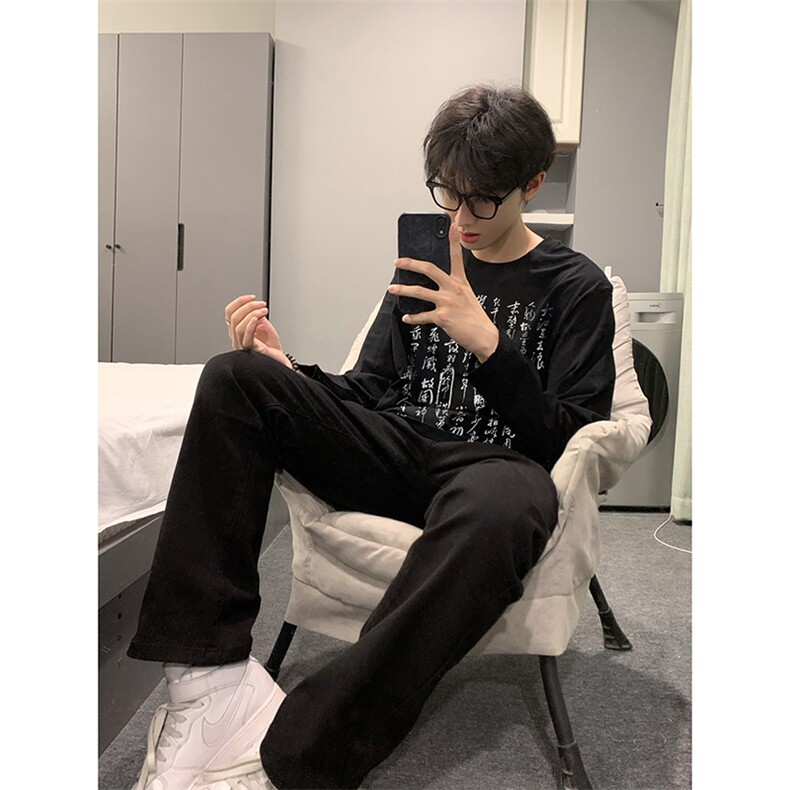 现货已做版权秋冬打底潮书法重磅文字宽松长袖男WY19-P30控48,男装卫衣,星座205-5