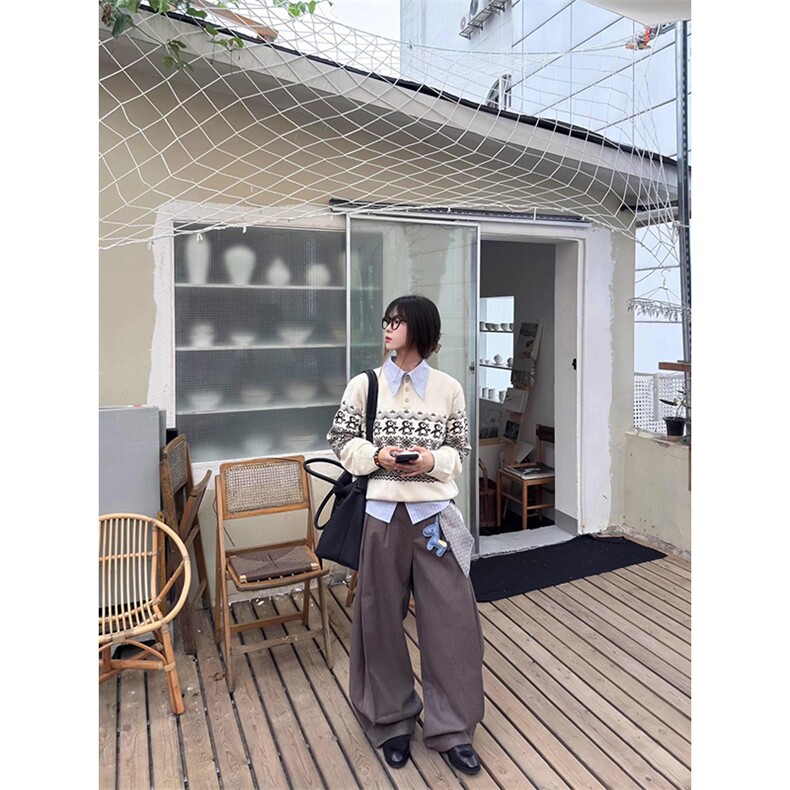 重磅秋冬装北极绒套头毛衣美式复古休闲慵懒风提花工艺针织衫外套,男装针织衫/毛衣,电商A486-1