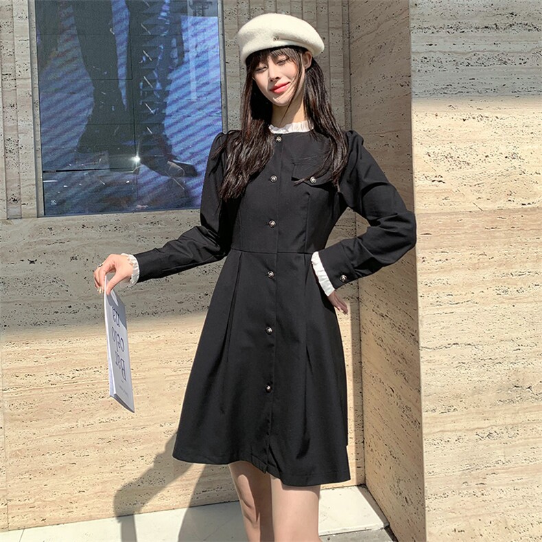 现货2024年春季新款女时尚气质优雅拼木耳边显瘦网红连衣裙,女装连衣裙,煊芮熙