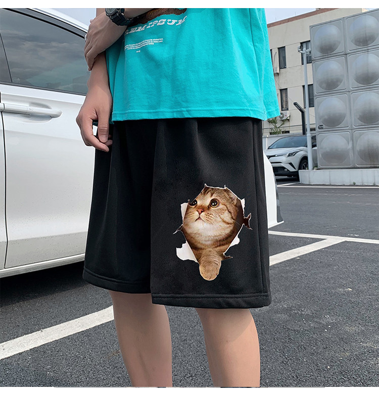 2025夏季新款猫咪图短裤潮流休闲裤男女,男装休闲裤,星座201-2