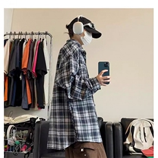 1014-1-WF02-P38-美式复古格子衬衫男秋季潮牌vibe高街长袖衬衣，男装衬衫，星座1014-1