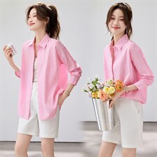 2026春夏新款显瘦清新减龄粉白条纹衬衫女设计感小众宽松叠穿衬衣，女装衬衫，艾米