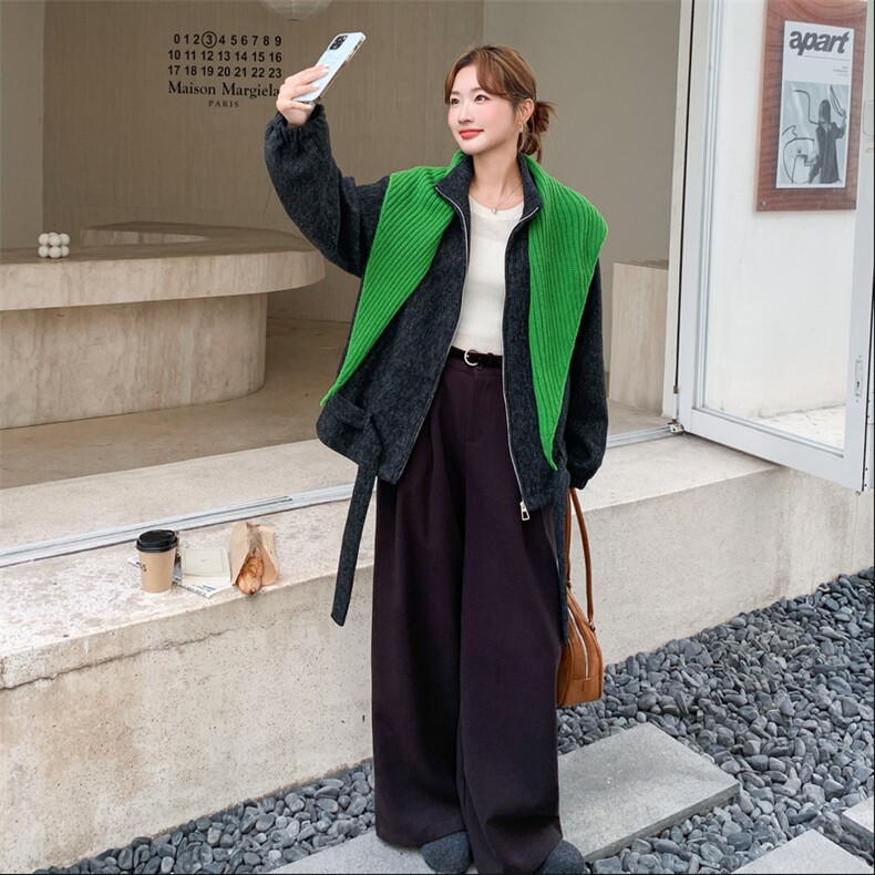 针织披肩毛呢外套女欧洲站2025年秋季新款韩版圆领百搭显瘦上衣潮图片