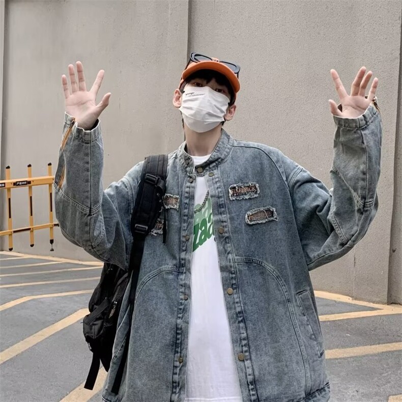 2023春秋新款宽松机车贴布绣水洗做旧牛仔外套女夹克上衣 N2129图片