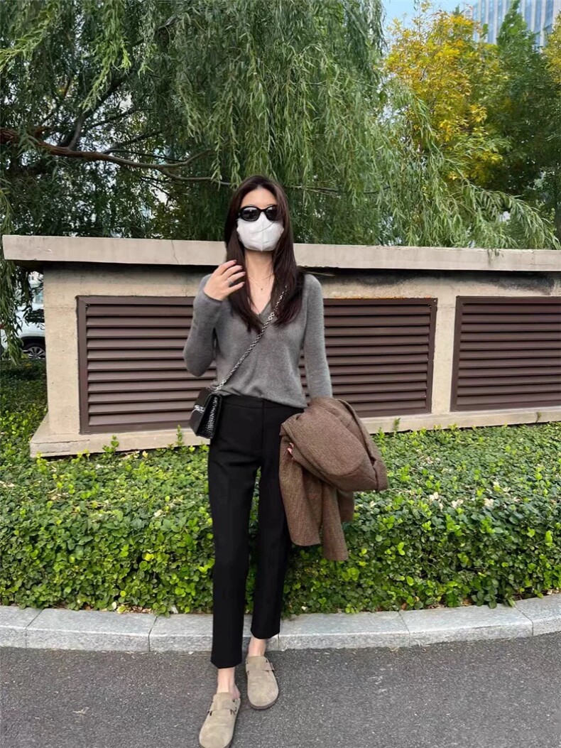 新款女装V领宽松羊毛衫时尚百搭保暖舒适,女装羊毛衫,恩泰羊绒