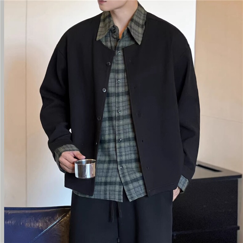 JK728-S-2XL-特P68-现货！假两件拼接新贵衬衫针织衫外套图片