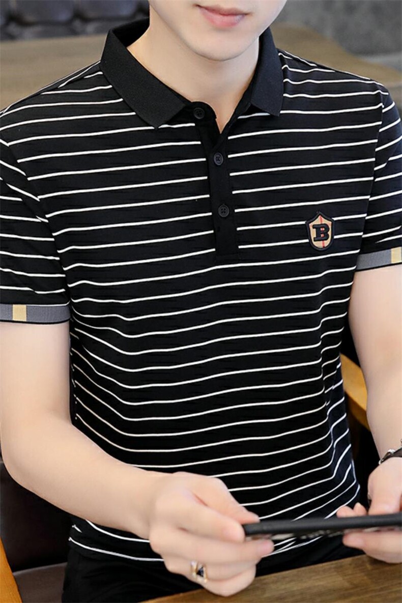 抖音直播得物73311-P40精神小伙网红Polo衫短袖男士夏季2025年新,男装T恤,电商D310B
