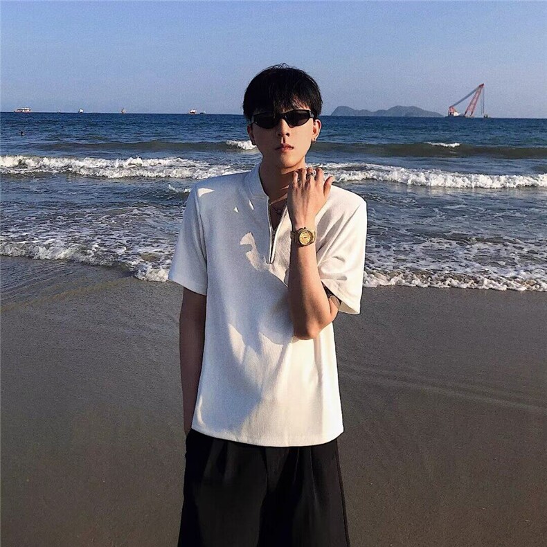Q35/P33山本耀司小众设计高领冰丝暗黑t恤男半袖控短袖,男装T恤,星座1506